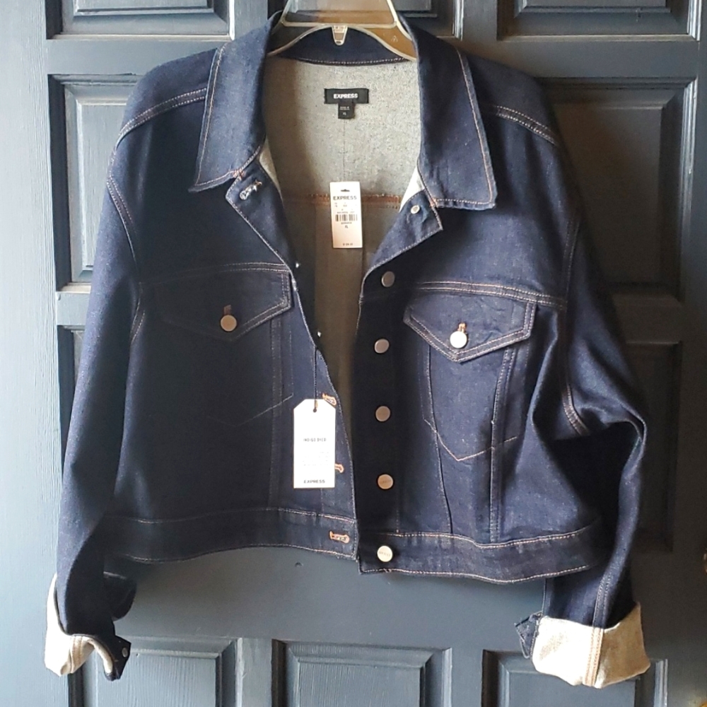 Express Dark Wash Cropped Denim Jacket Sz-XL, NWT